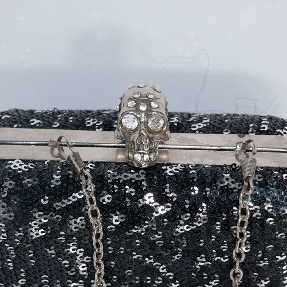 Unique “Skull with Diamonds” Black Crossbody Bag With Sequins - Picture 2 of 5